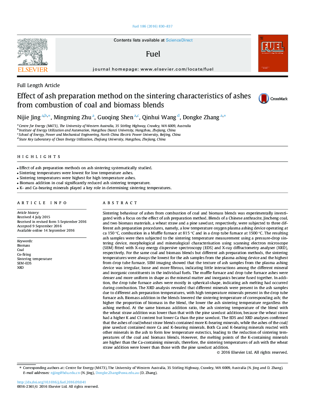 Effect of ash preparation method on the sintering characteristics of ashes from combustion of coal and biomass blends