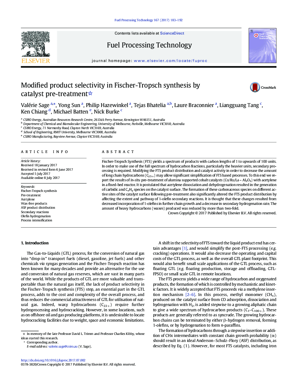 Modified product selectivity in Fischer-Tropsch synthesis by catalyst pre-treatment