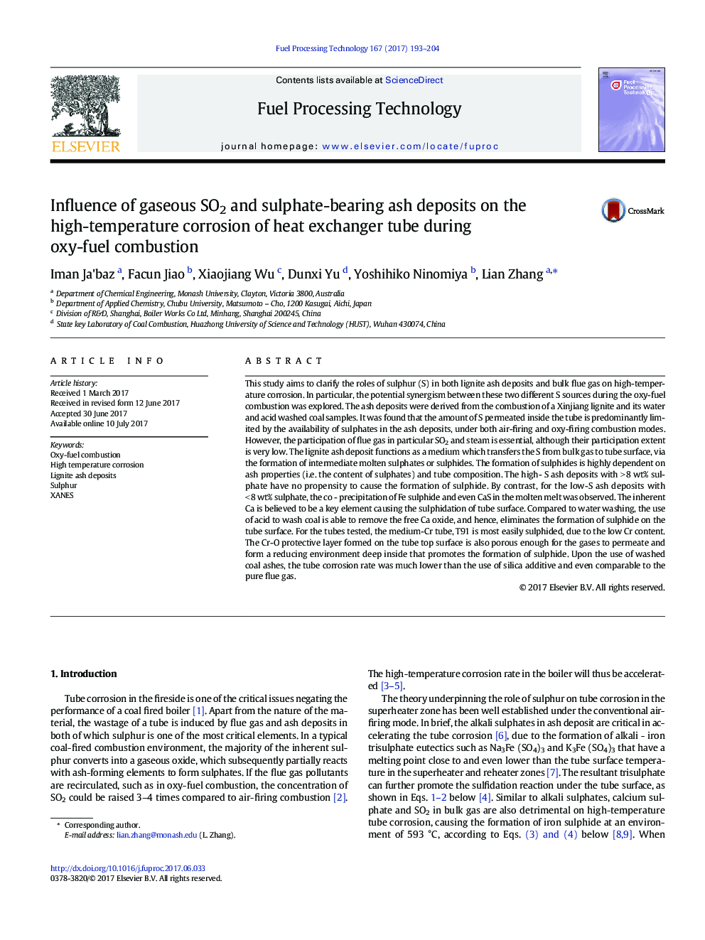 Influence of gaseous SO2 and sulphate-bearing ash deposits on the high-temperature corrosion of heat exchanger tube during oxy-fuel combustion