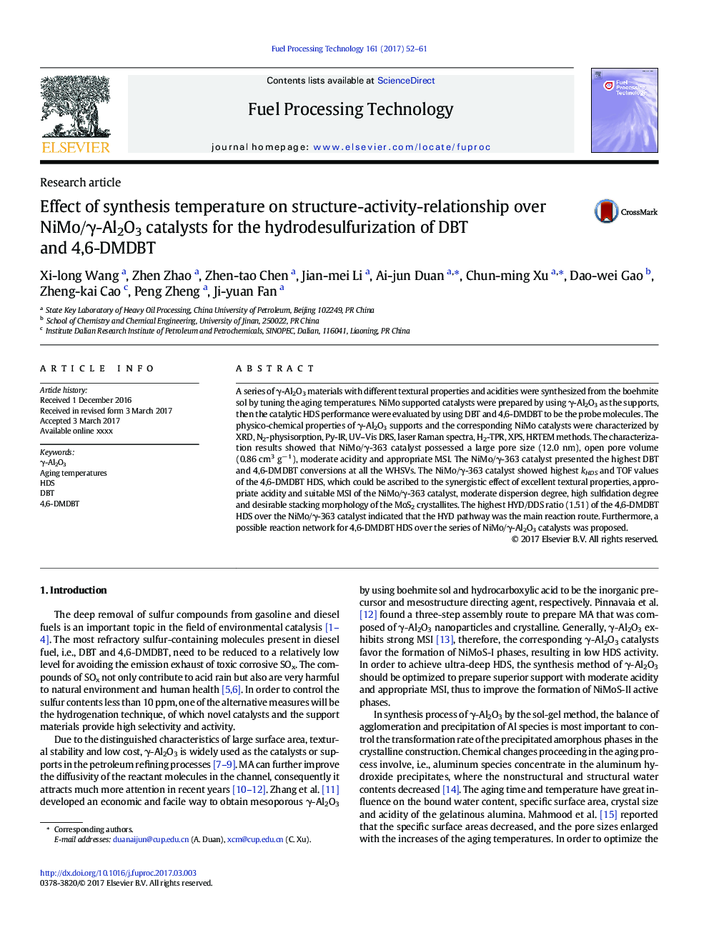 Effect of synthesis temperature on structure-activity-relationship over NiMo/Î³-Al2O3 catalysts for the hydrodesulfurization of DBT and 4,6-DMDBT