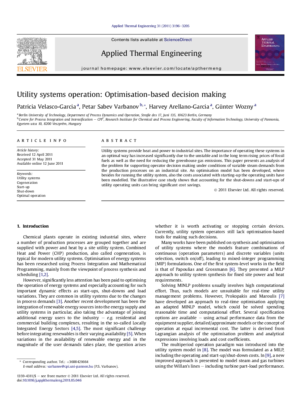 Utility systems operation: Optimisation-based decision making