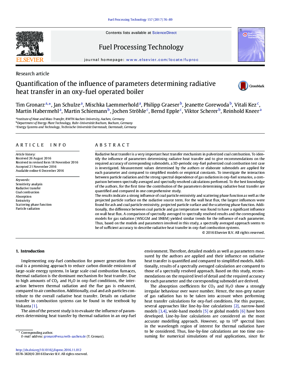 Quantification of the influence of parameters determining radiative heat transfer in an oxy-fuel operated boiler