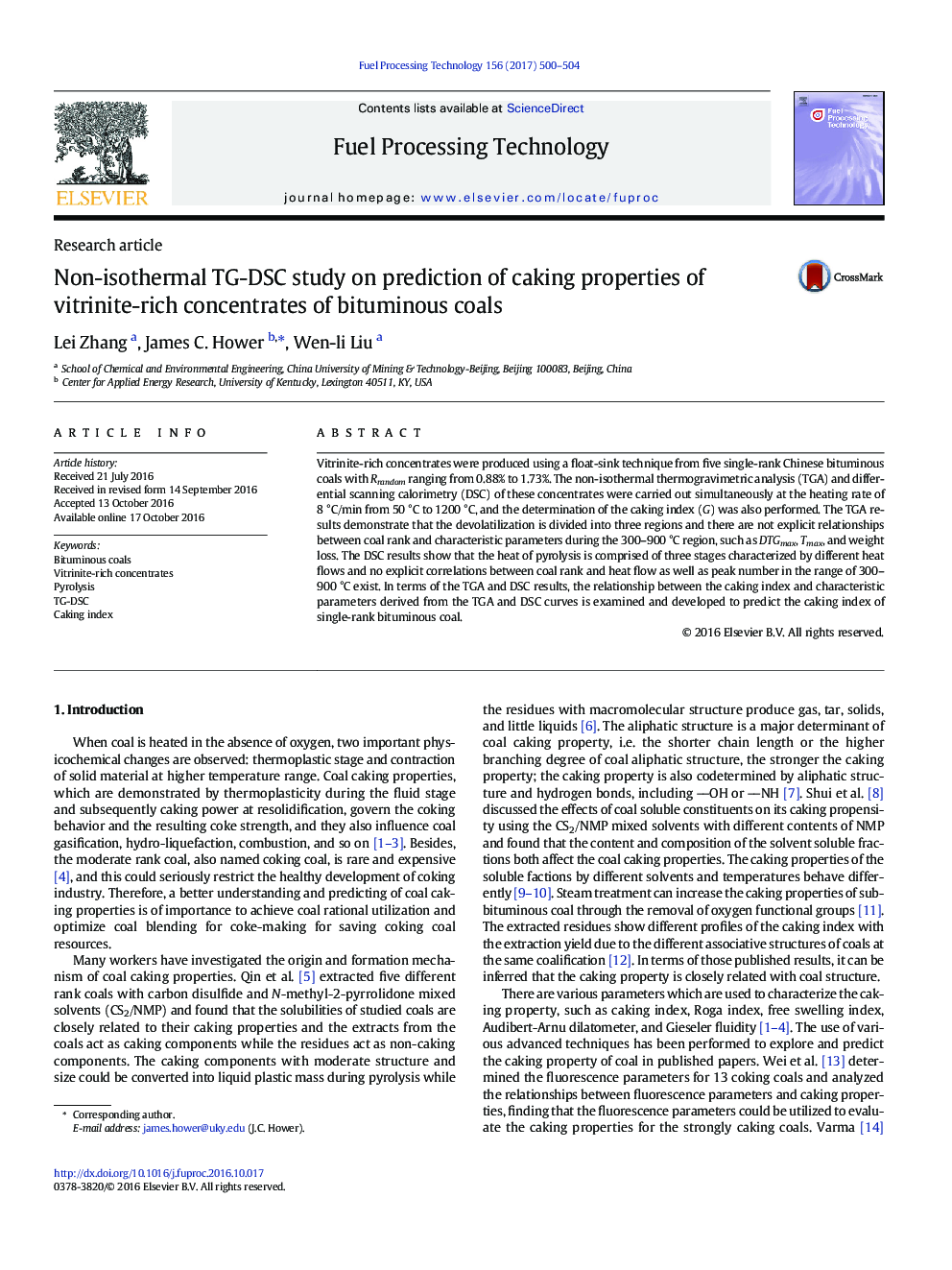 Non-isothermal TG-DSC study on prediction of caking properties of vitrinite-rich concentrates of bituminous coals