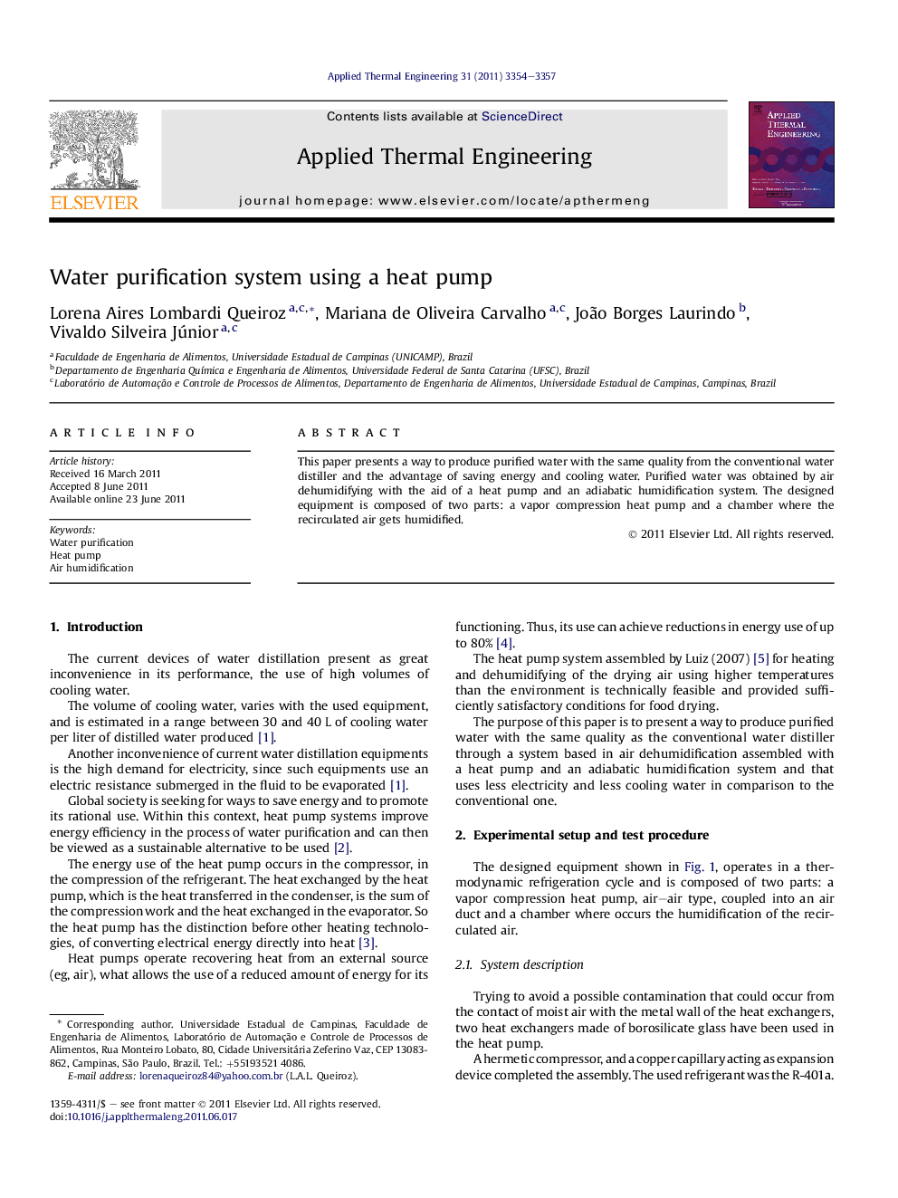 Water purification system using a heat pump