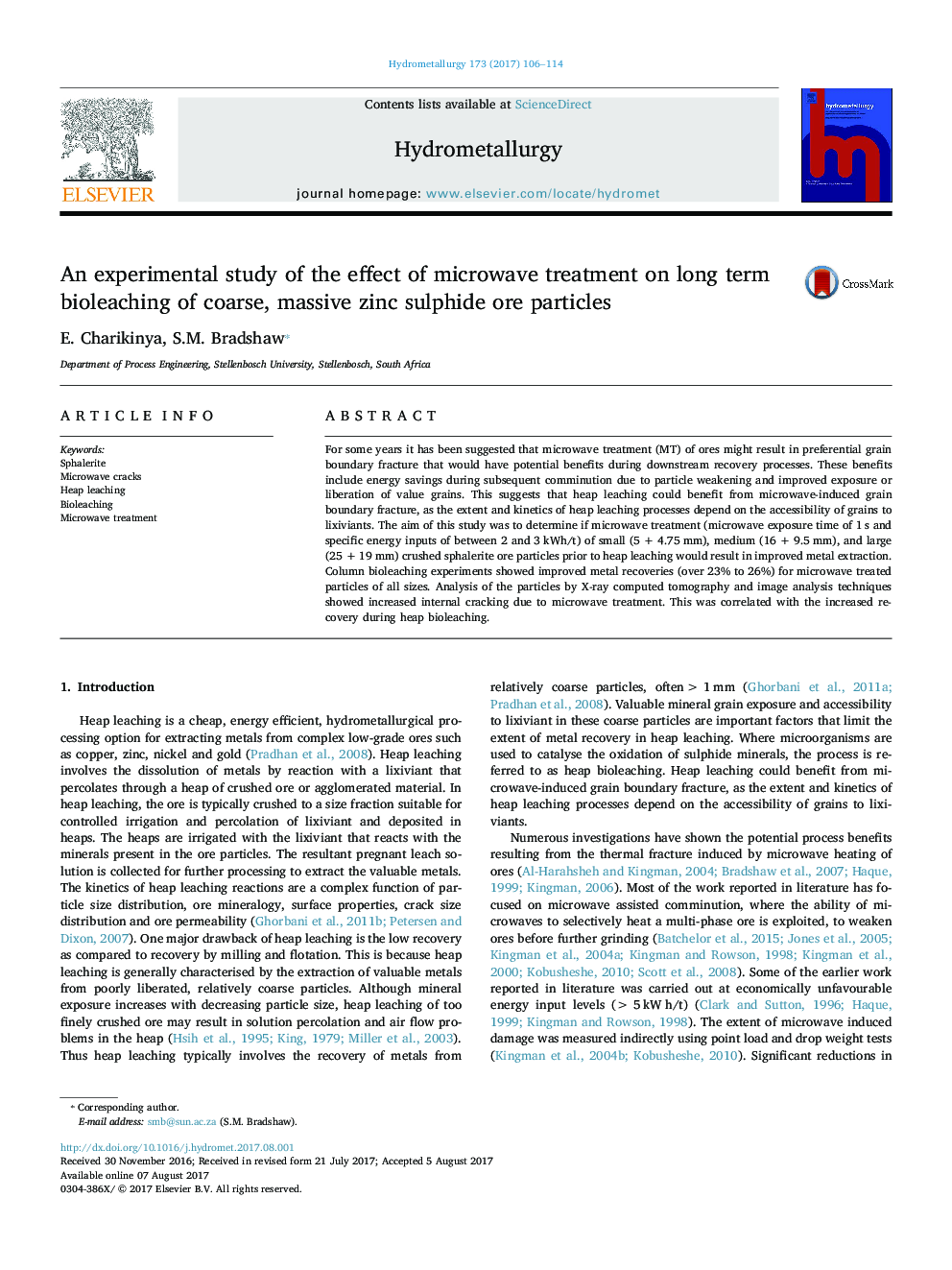 An experimental study of the effect of microwave treatment on long term bioleaching of coarse, massive zinc sulphide ore particles