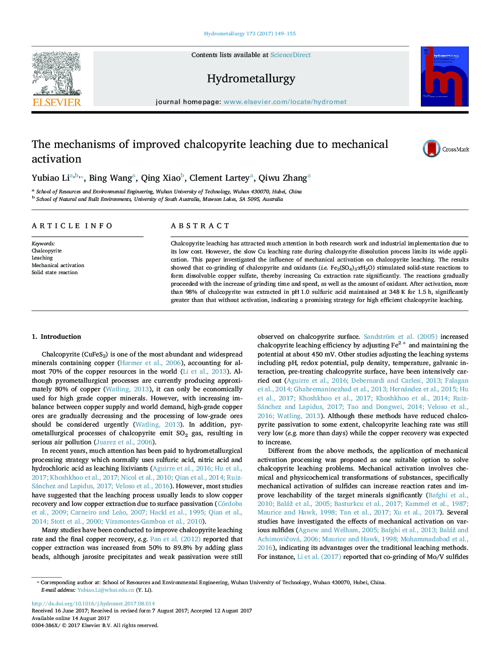 The mechanisms of improved chalcopyrite leaching due to mechanical activation