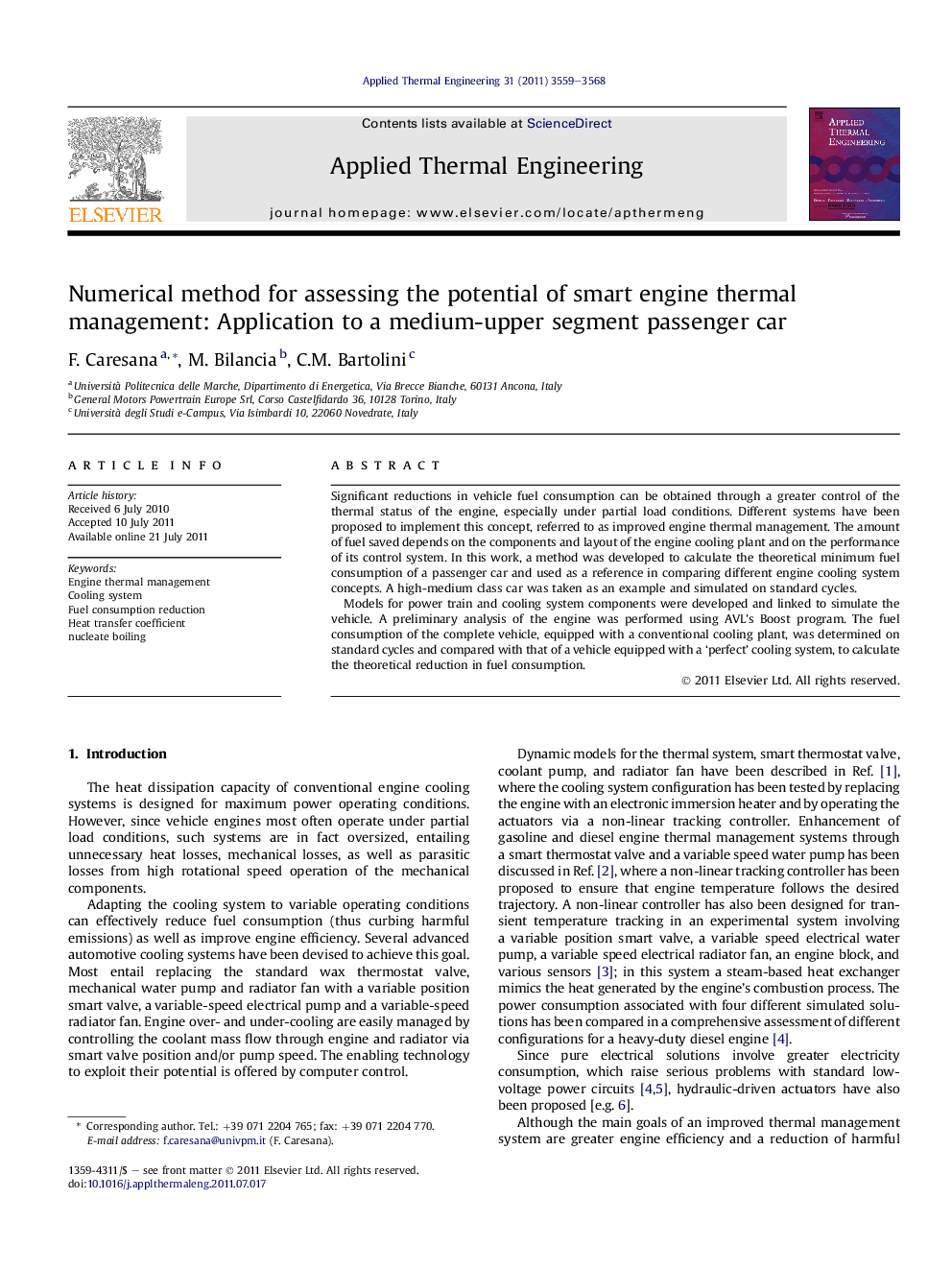 Numerical method for assessing the potential of smart engine thermal management: Application to a medium-upper segment passenger car