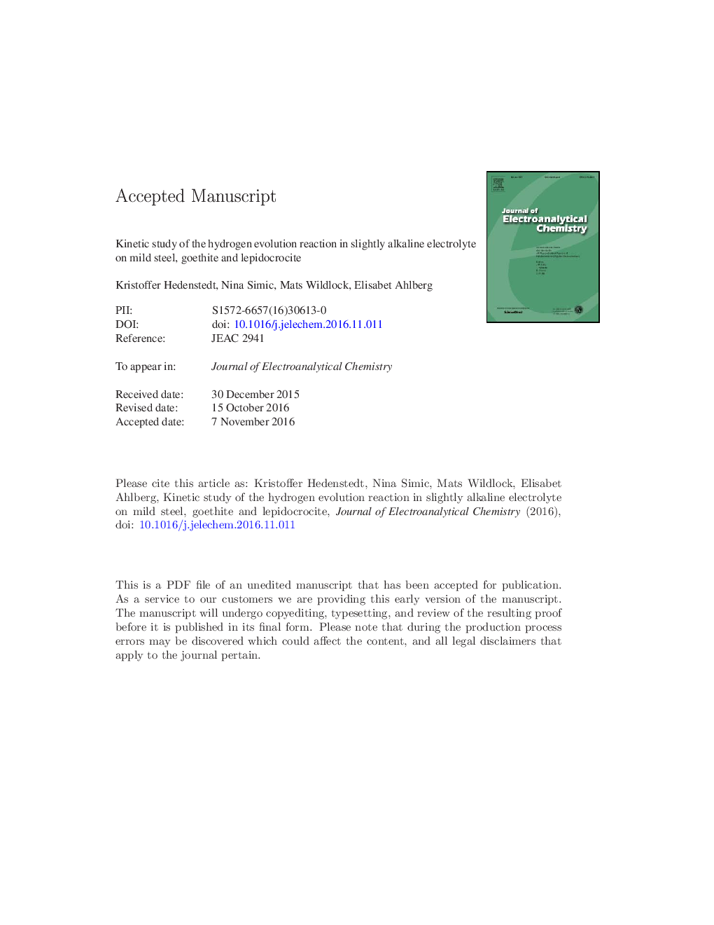 Kinetic study of the hydrogen evolution reaction in slightly alkaline electrolyte on mild steel, goethite and lepidocrocite