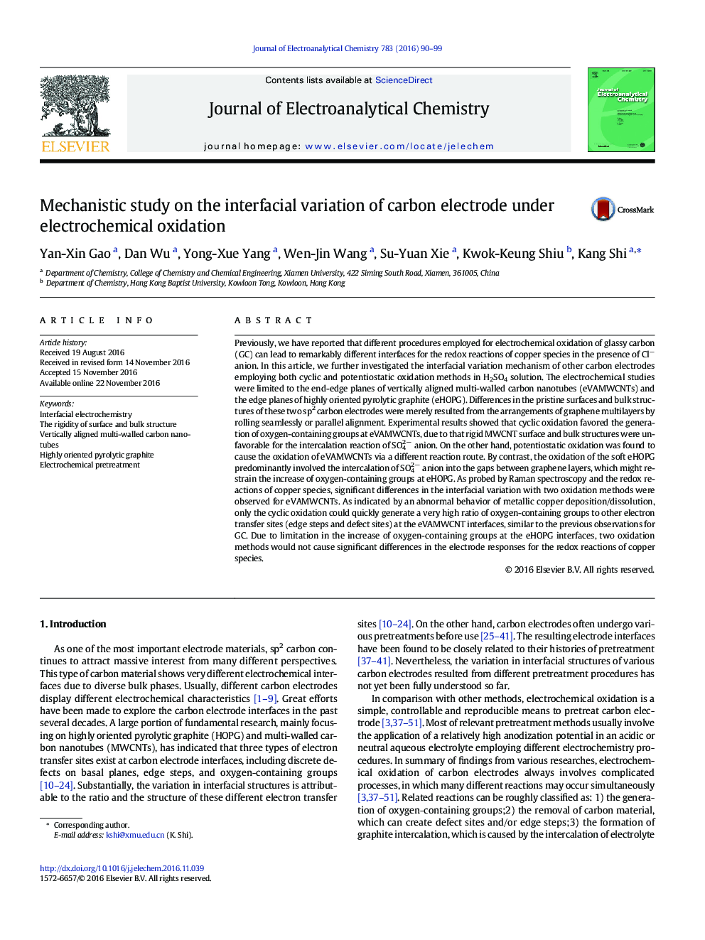 Mechanistic study on the interfacial variation of carbon electrode under electrochemical oxidation