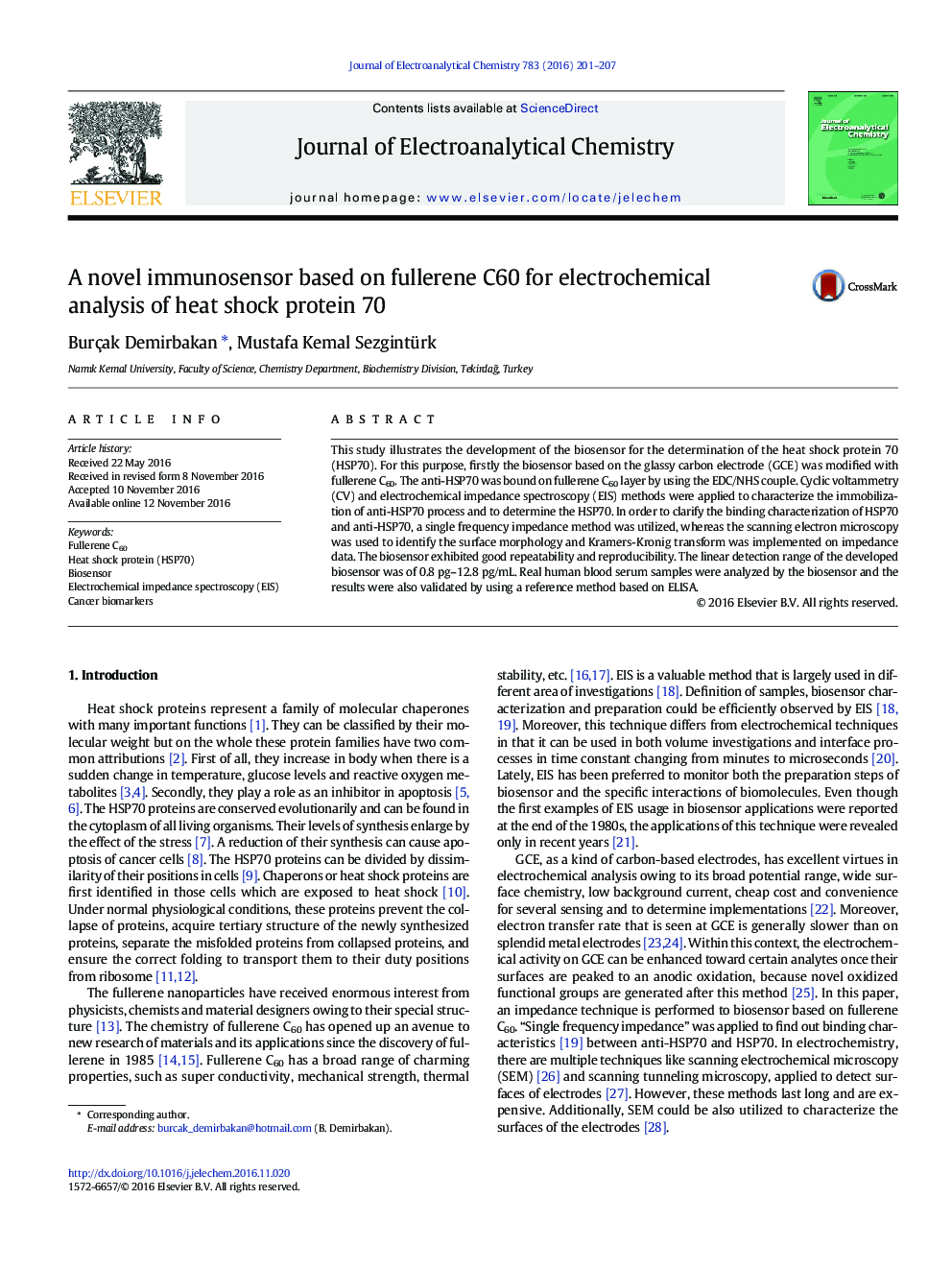 A novel immunosensor based on fullerene C60 for electrochemical analysis of heat shock protein 70