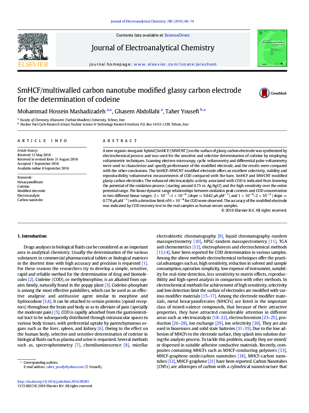 SmHCF/multiwalled carbon nanotube modified glassy carbon electrode for the determination of codeine