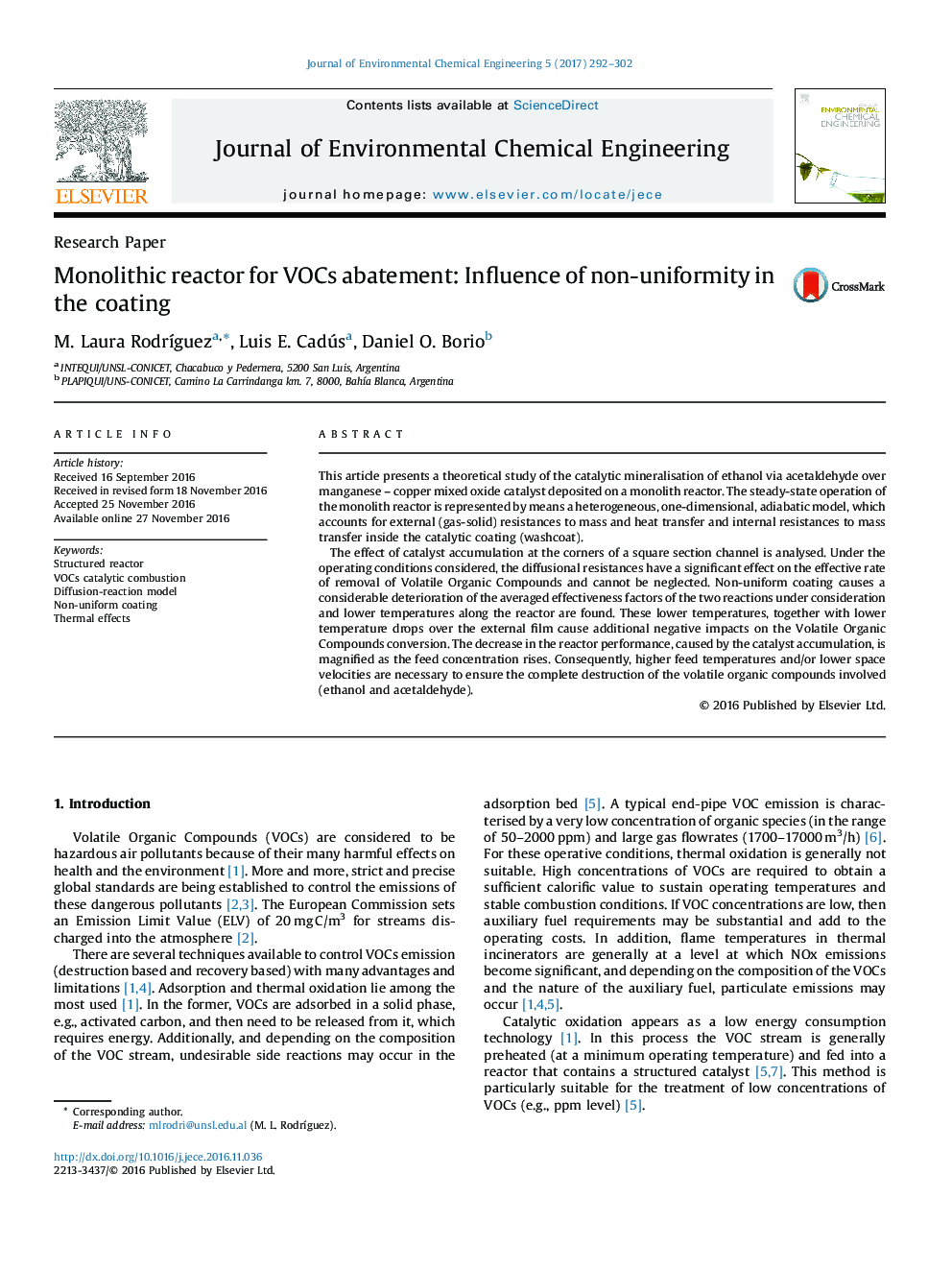 Monolithic reactor for VOCs abatement: Influence of non-uniformity in the coating