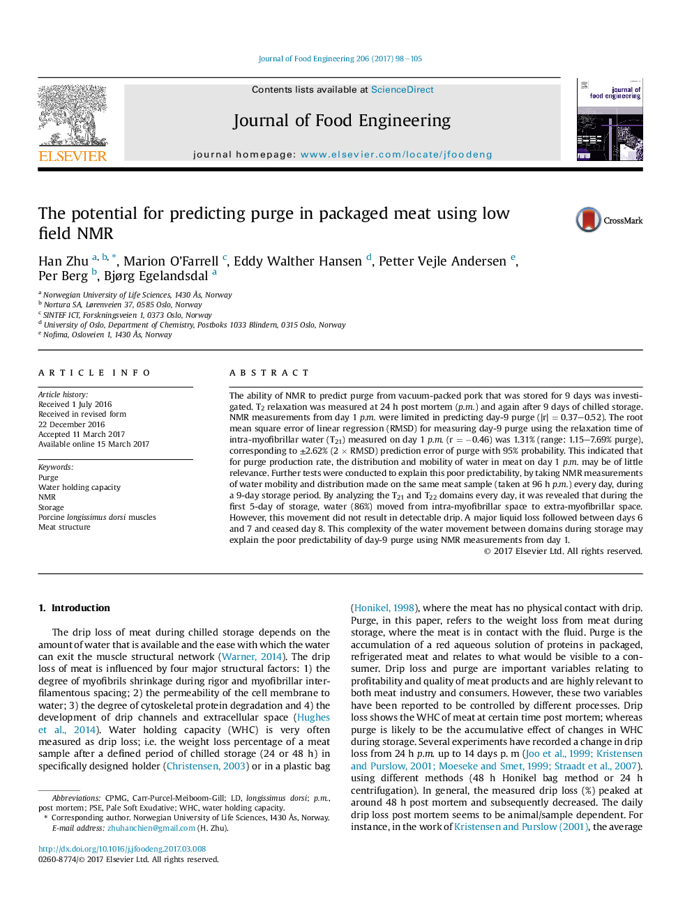 The potential for predicting purge in packaged meat using low fieldÂ NMR