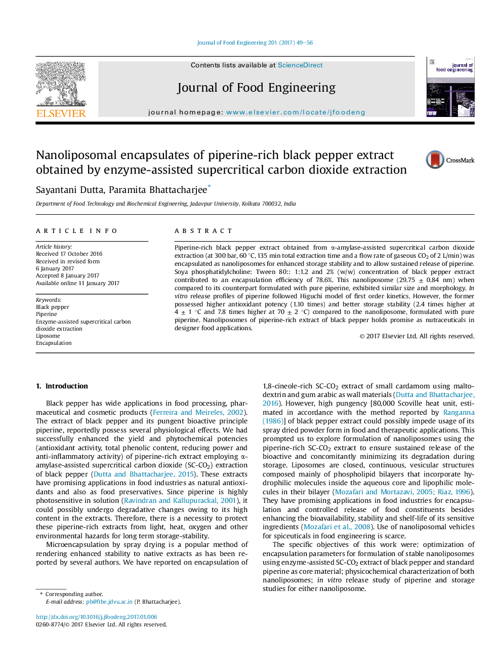 Nanoliposomal encapsulates of piperine-rich black pepper extract obtained by enzyme-assisted supercritical carbon dioxide extraction