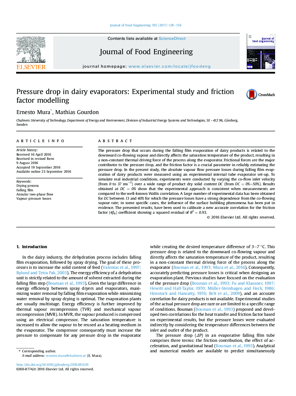 Pressure drop in dairy evaporators: Experimental study and friction factor modelling