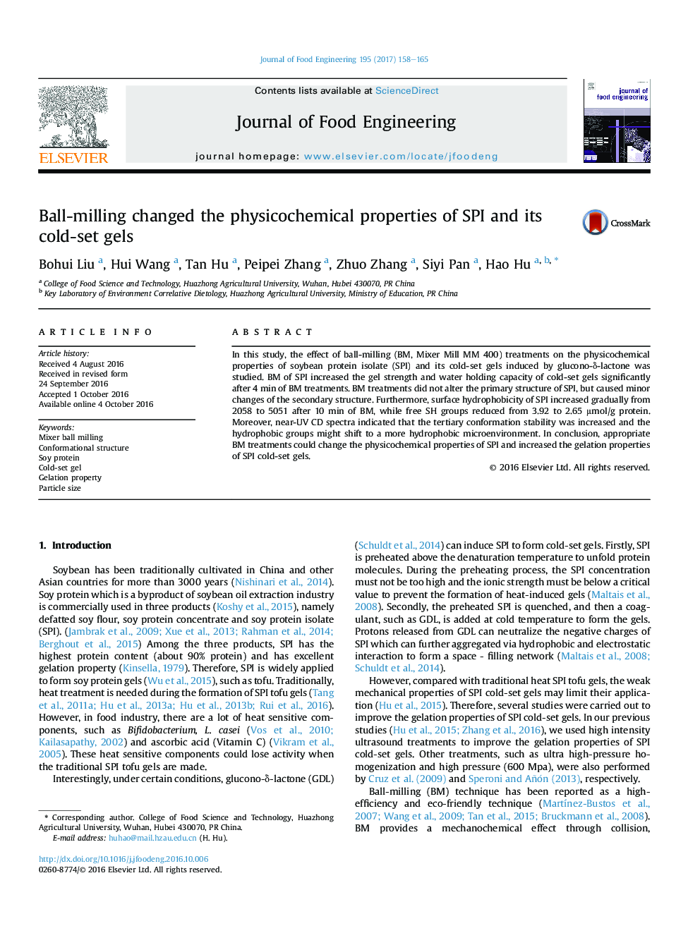 Ball-milling changed the physicochemical properties of SPI and its cold-set gels