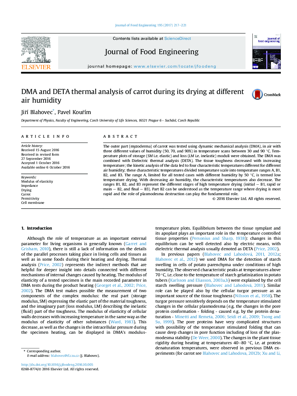 DMA and DETA thermal analysis of carrot during its drying at different air humidity