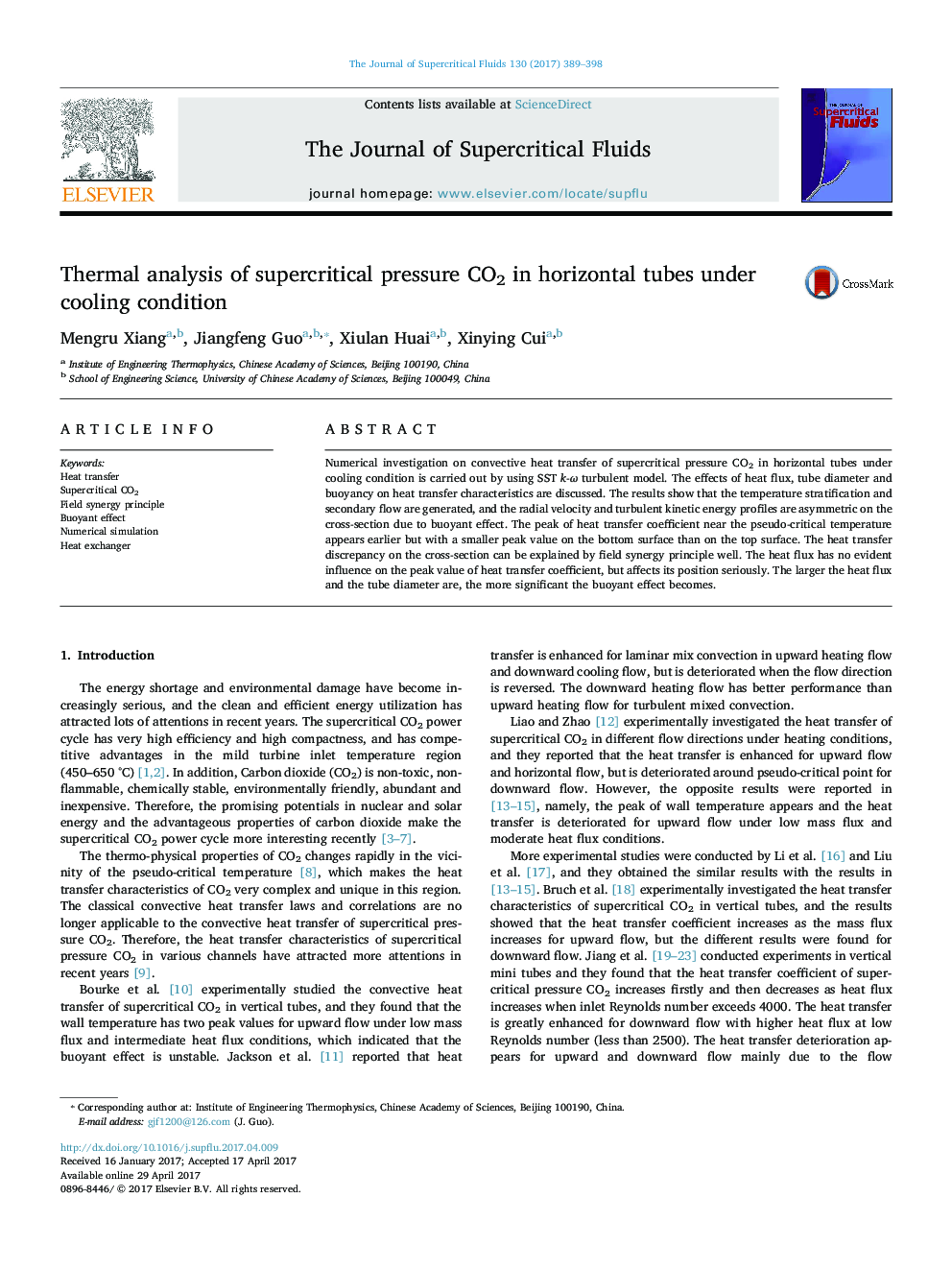 Thermal analysis of supercritical pressure CO2 in horizontal tubes under cooling condition