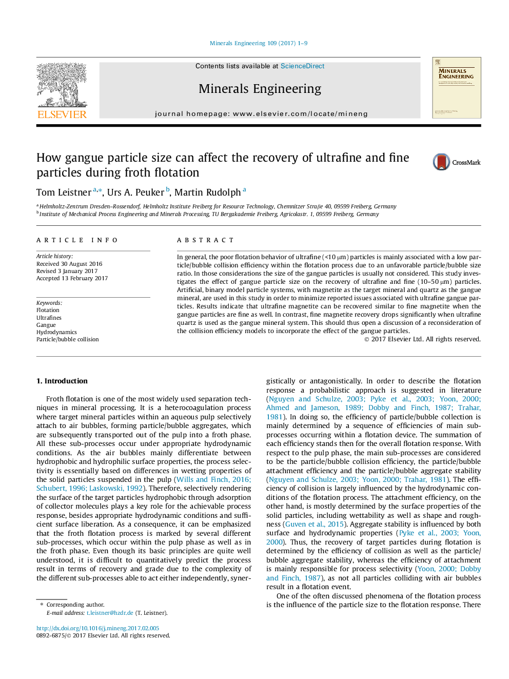 How gangue particle size can affect the recovery of ultrafine and fine particles during froth flotation