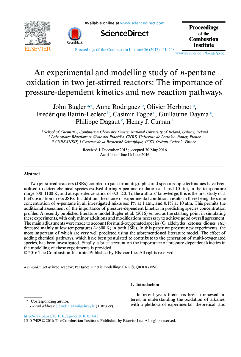 An experimental and modelling study of n-pentane oxidation in two jet-stirred reactors: The importance of pressure-dependent kinetics and new reaction pathways
