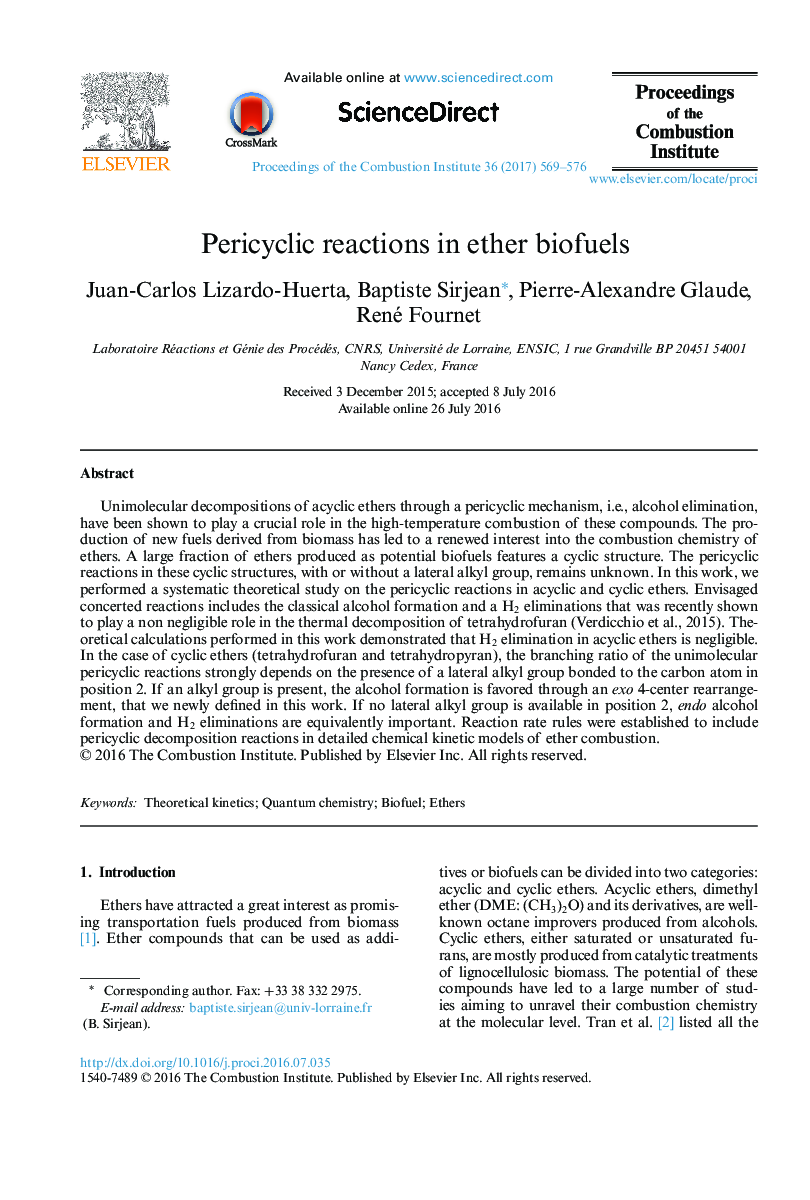 Pericyclic reactions in ether biofuels
