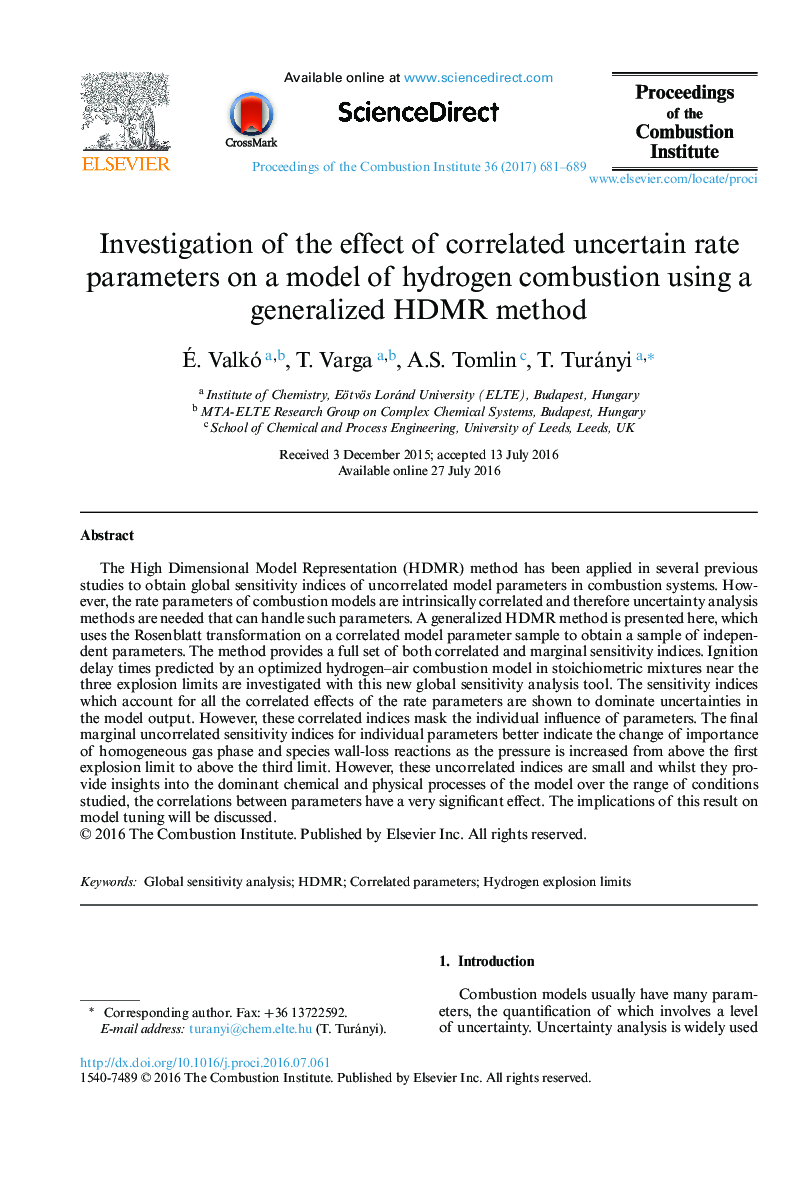 Investigation of the effect of correlated uncertain rate parameters on a model of hydrogen combustion using a generalized HDMR method
