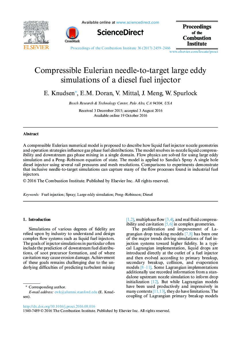 Compressible Eulerian needle-to-target large eddy simulations of a diesel fuel injector