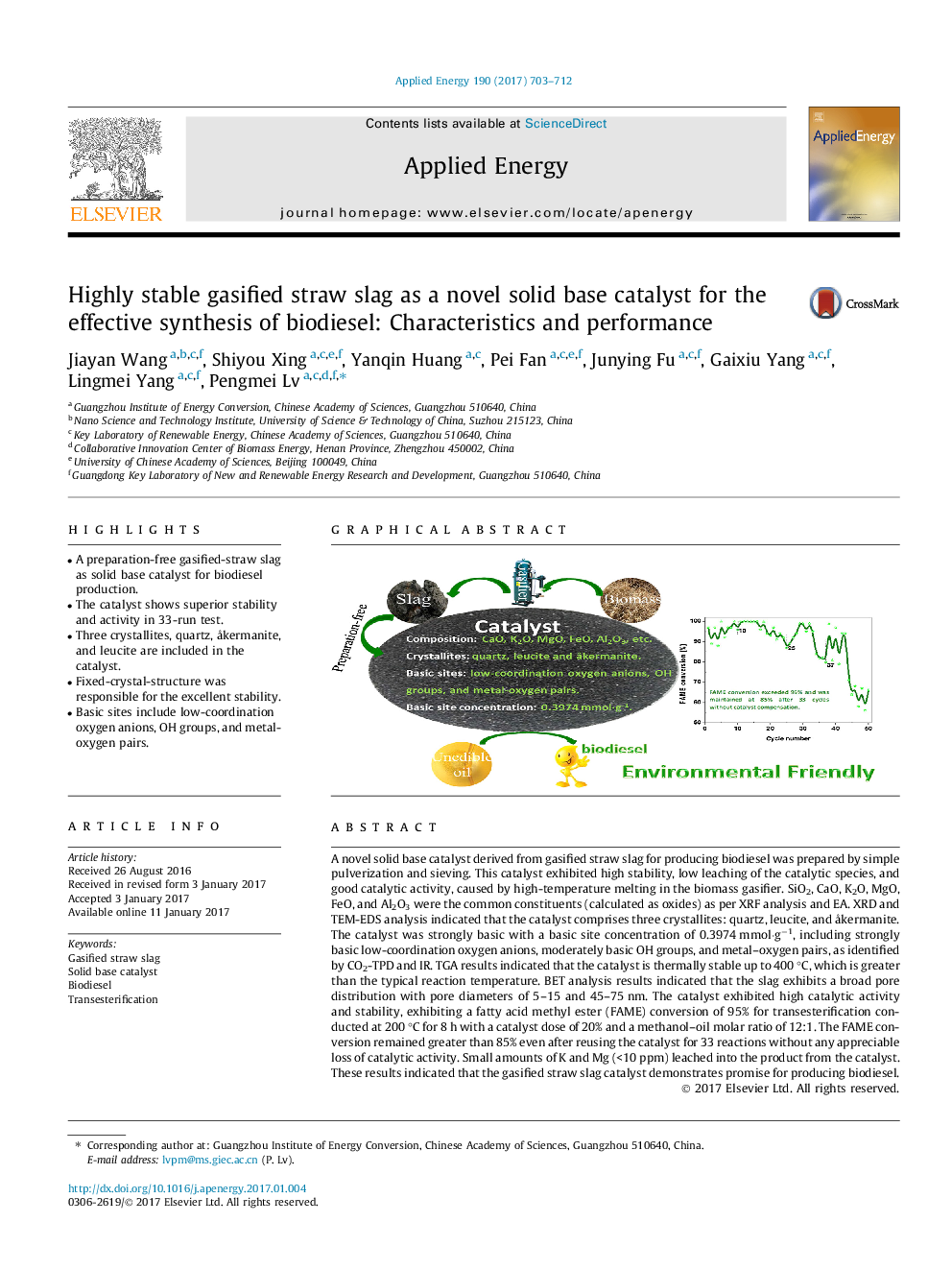 Highly stable gasified straw slag as a novel solid base catalyst for the effective synthesis of biodiesel: Characteristics and performance