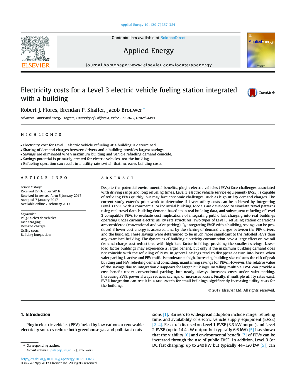 Electricity costs for a Level 3 electric vehicle fueling station integrated with a building