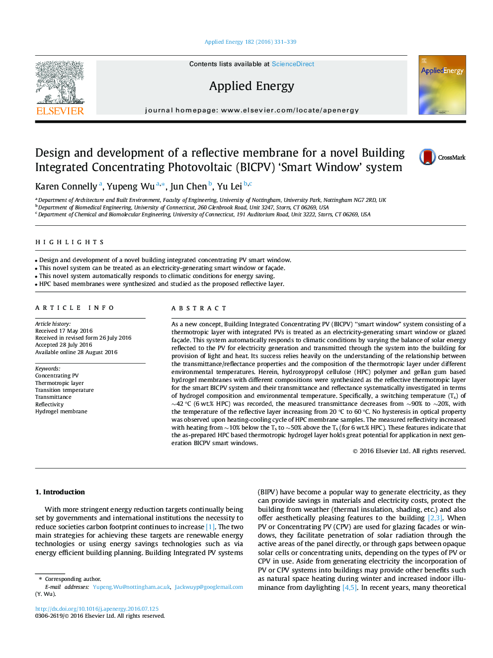 Design and development of a reflective membrane for a novel Building Integrated Concentrating Photovoltaic (BICPV) 'Smart Window' system