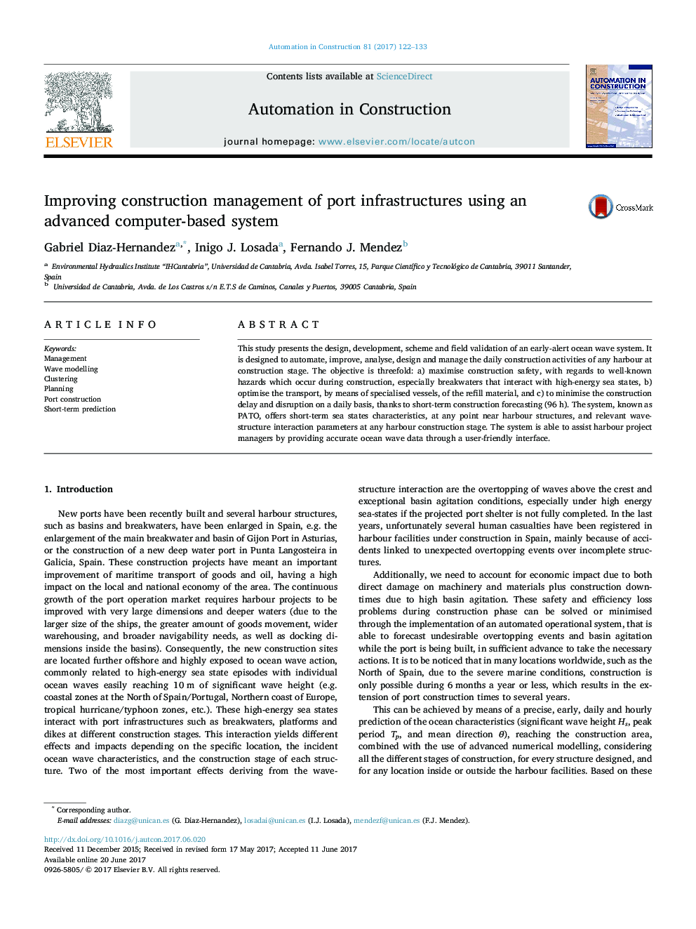 Improving construction management of port infrastructures using an advanced computer-based system