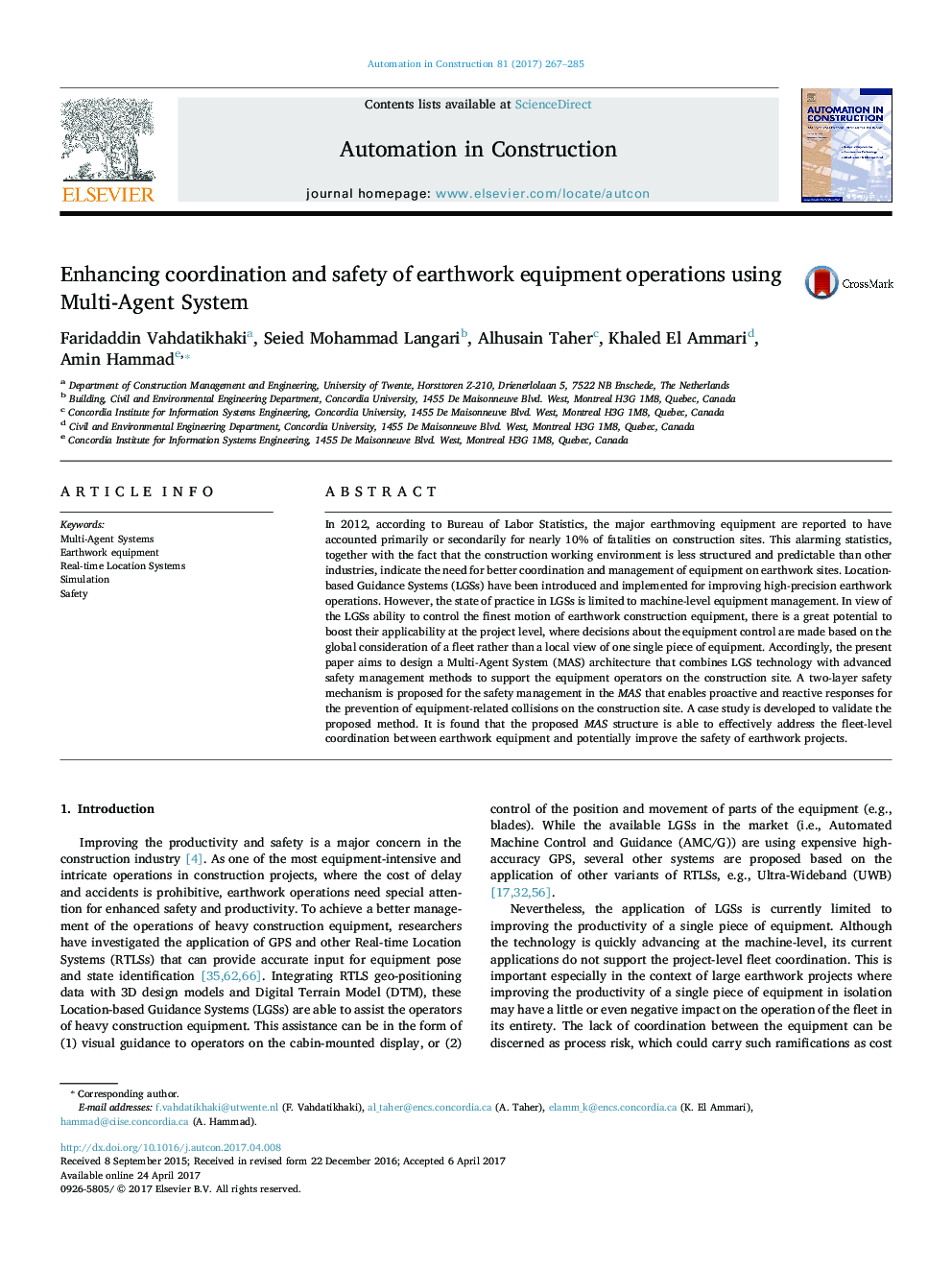 Enhancing coordination and safety of earthwork equipment operations using Multi-Agent System