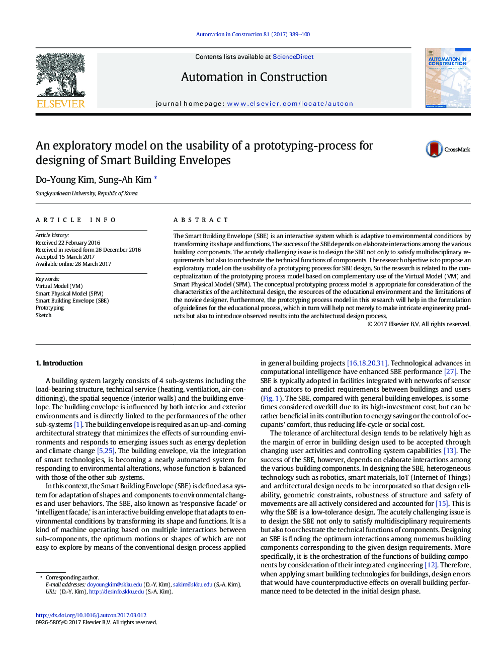 An exploratory model on the usability of a prototyping-process for designing of Smart Building Envelopes