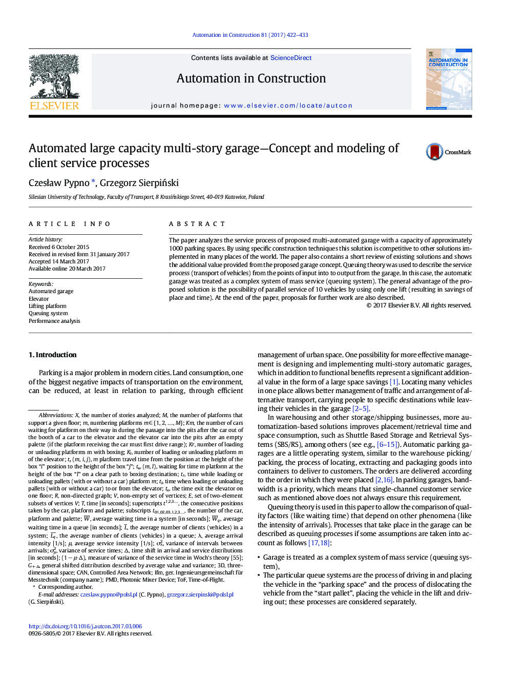 Automated large capacity multi-story garage-Concept and modeling of client service processes