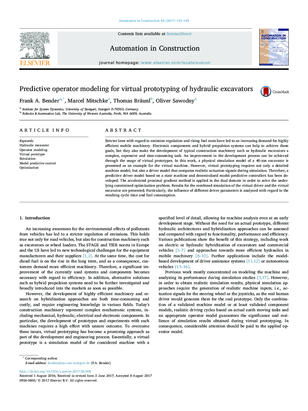 Predictive operator modeling for virtual prototyping of hydraulic excavators