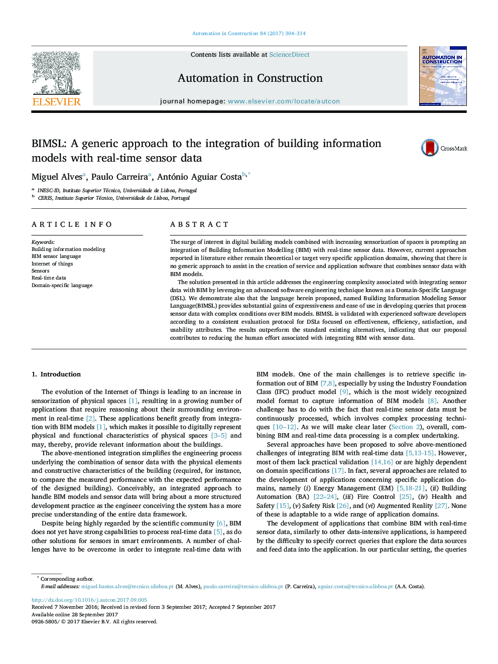 BIMSL: A generic approach to the integration of building information models with real-time sensor data