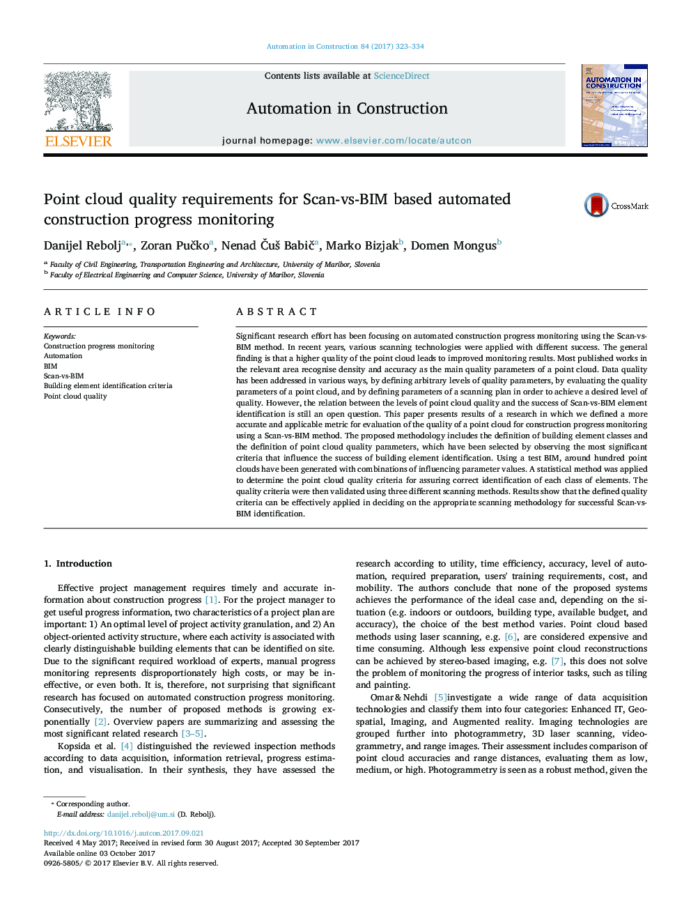 Point cloud quality requirements for Scan-vs-BIM based automated construction progress monitoring