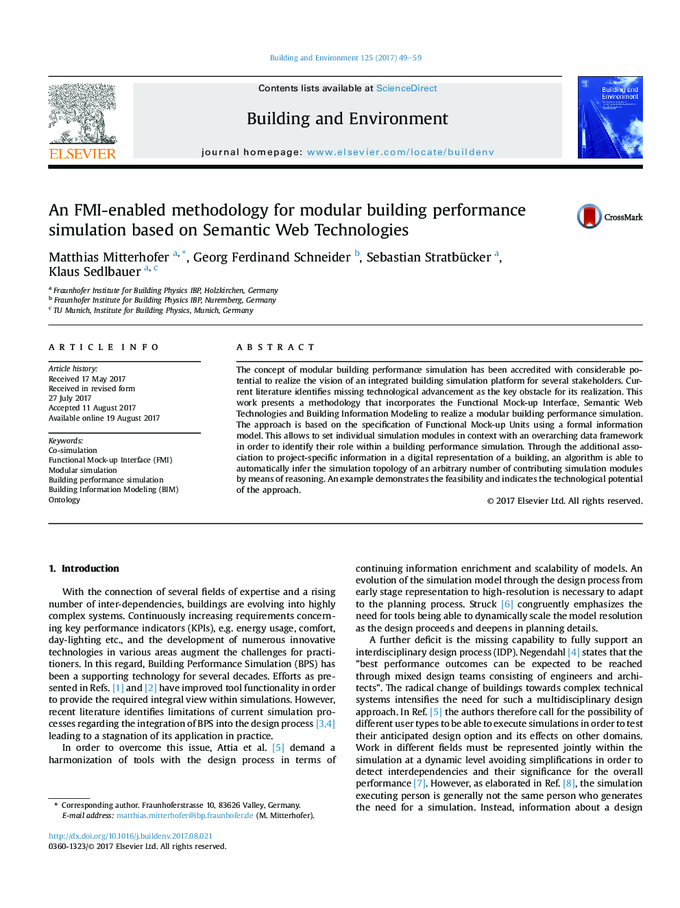 An FMI-enabled methodology for modular building performance simulation based on Semantic Web Technologies