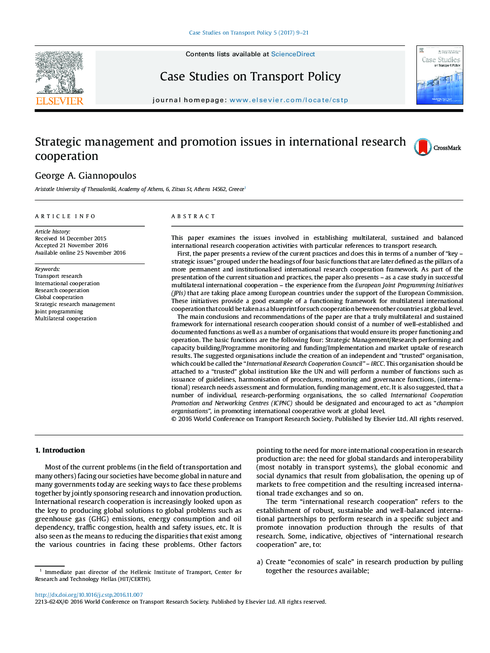 Strategic management and promotion issues in international research cooperation