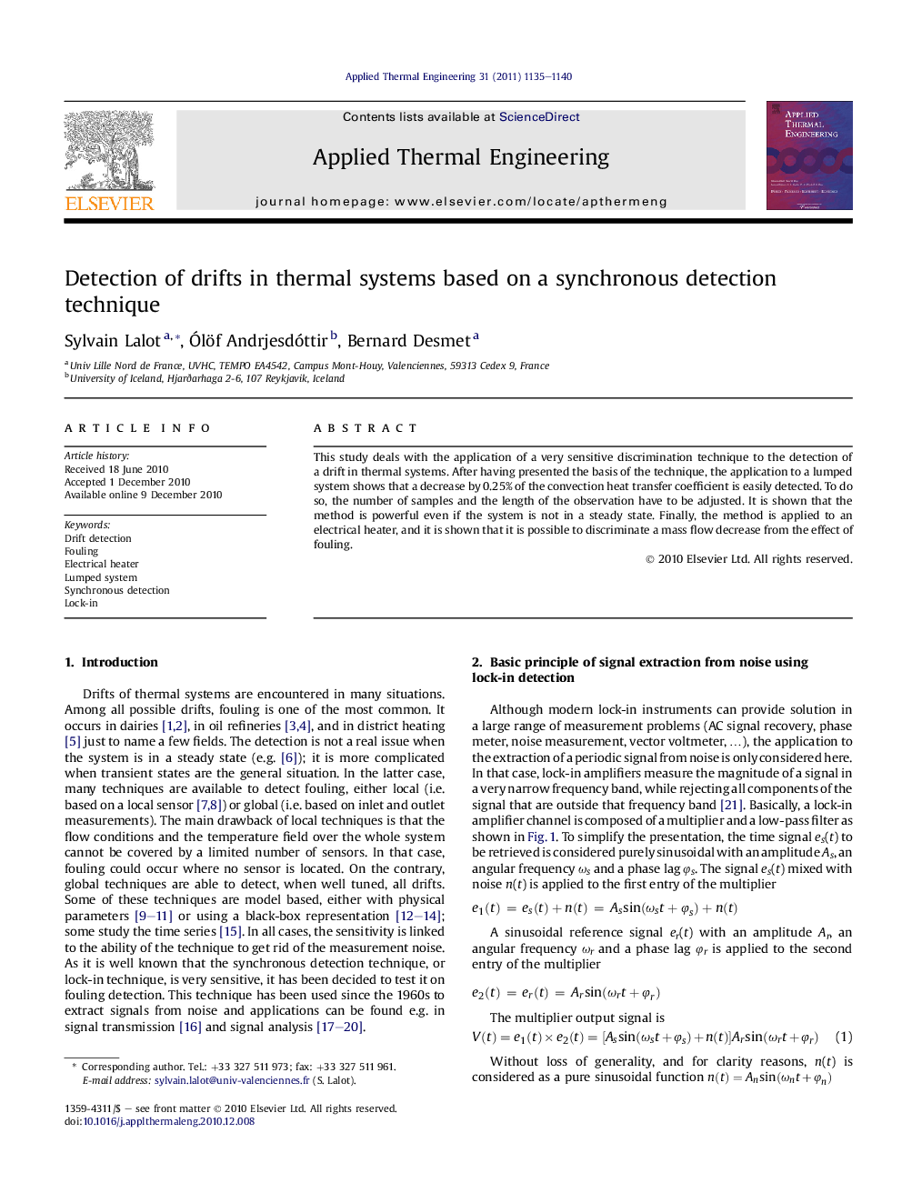 Detection of drifts in thermal systems based on a synchronous detection technique