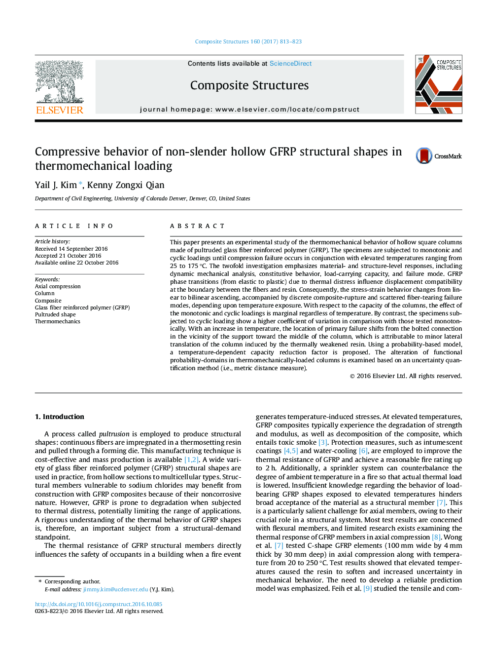 Compressive behavior of non-slender hollow GFRP structural shapes in thermomechanical loading