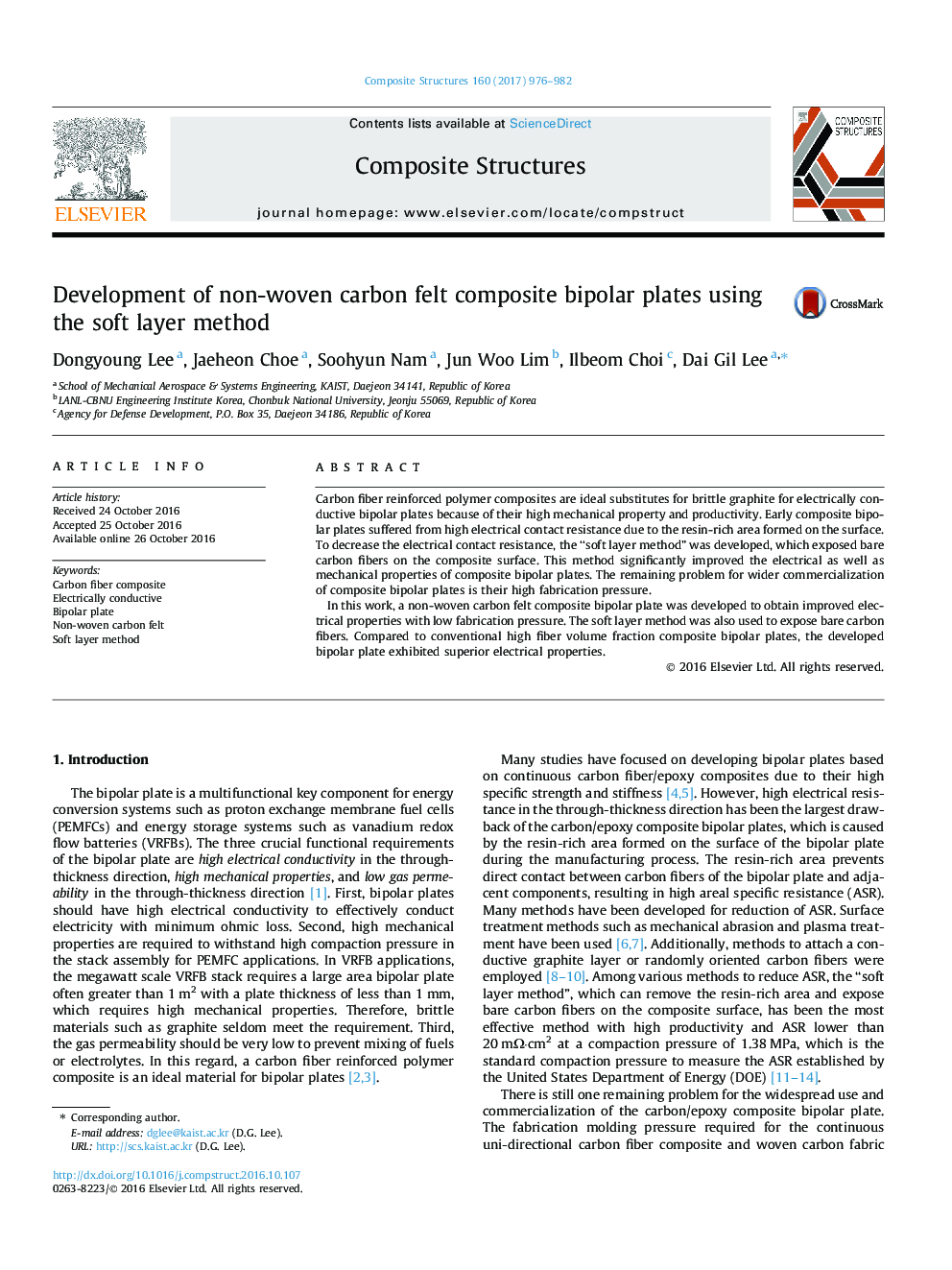 Development of non-woven carbon felt composite bipolar plates using the soft layer method