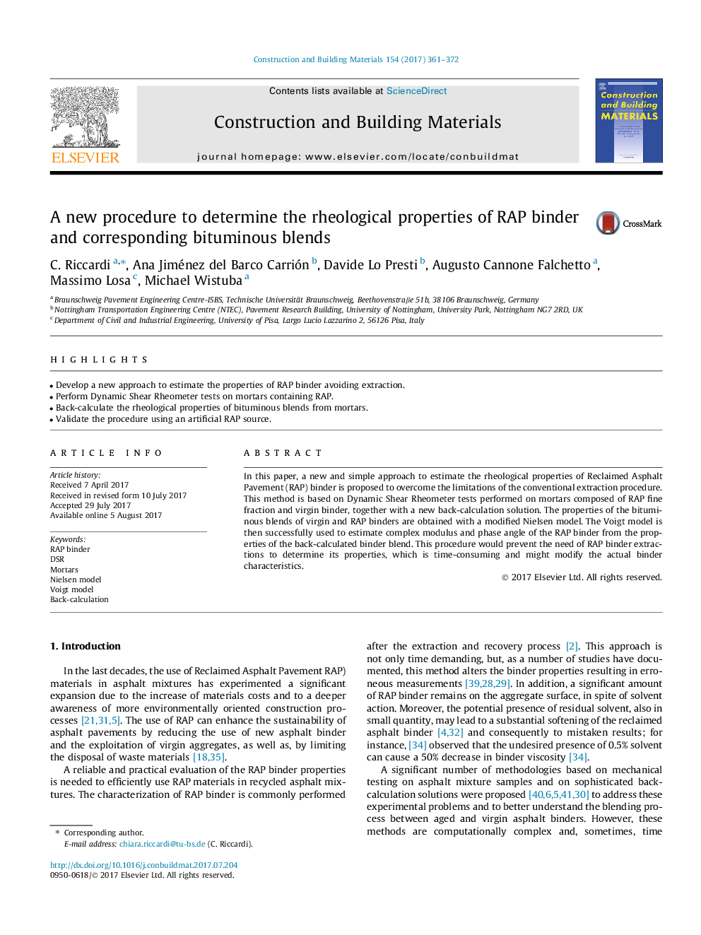 A new procedure to determine the rheological properties of RAP binder and corresponding bituminous blends