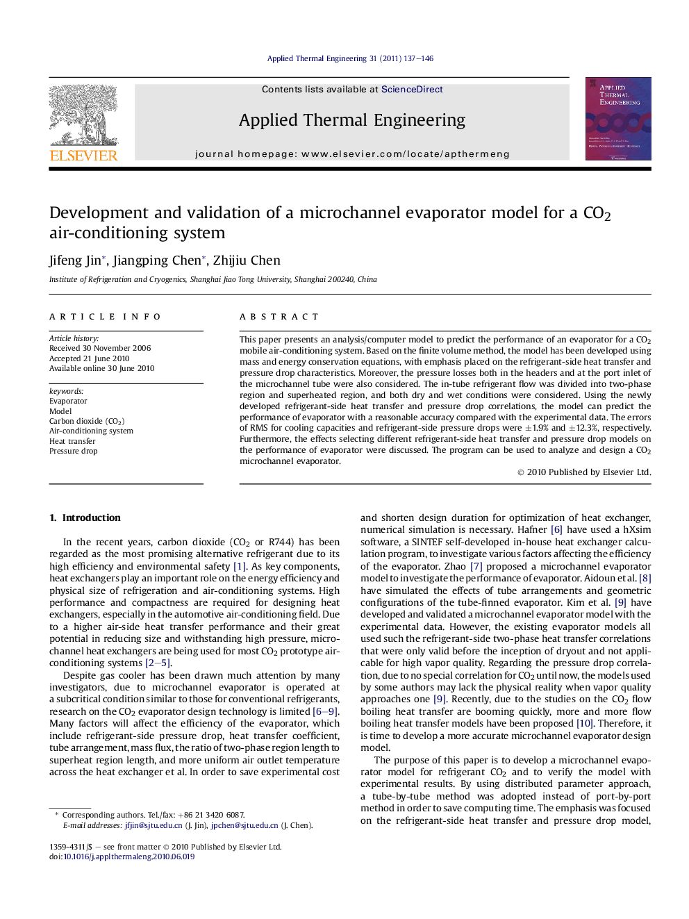 Development and validation of a microchannel evaporator model for a CO2 air-conditioning system