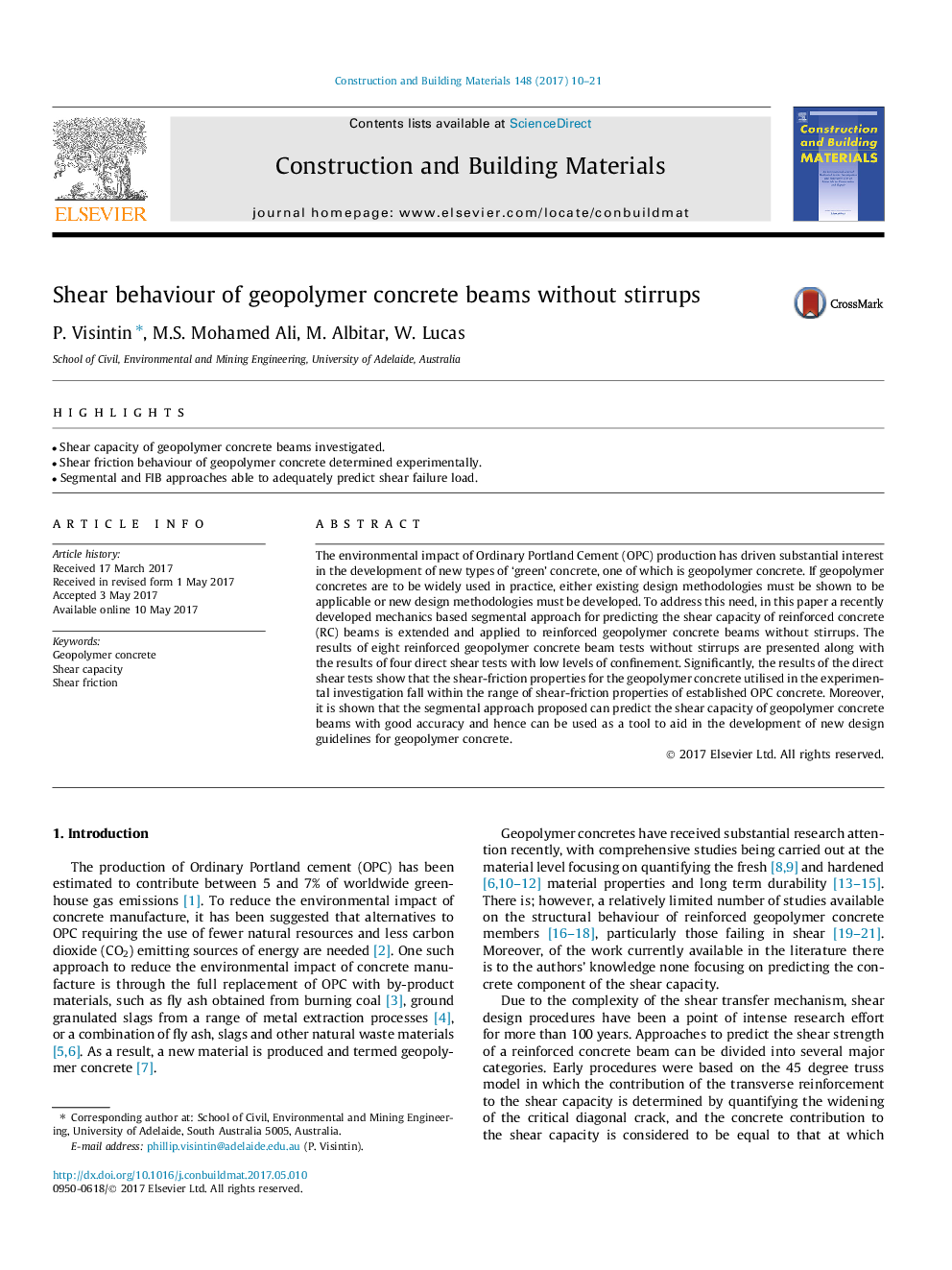 Shear behaviour of geopolymer concrete beams without stirrups