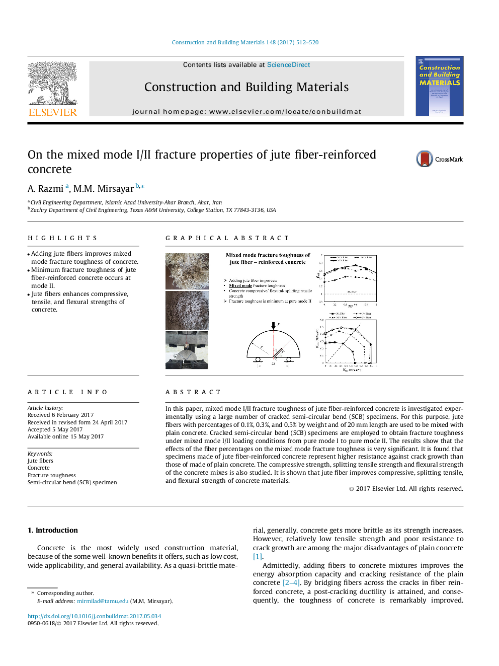 On the mixed mode I/II fracture properties of jute fiber-reinforced concrete