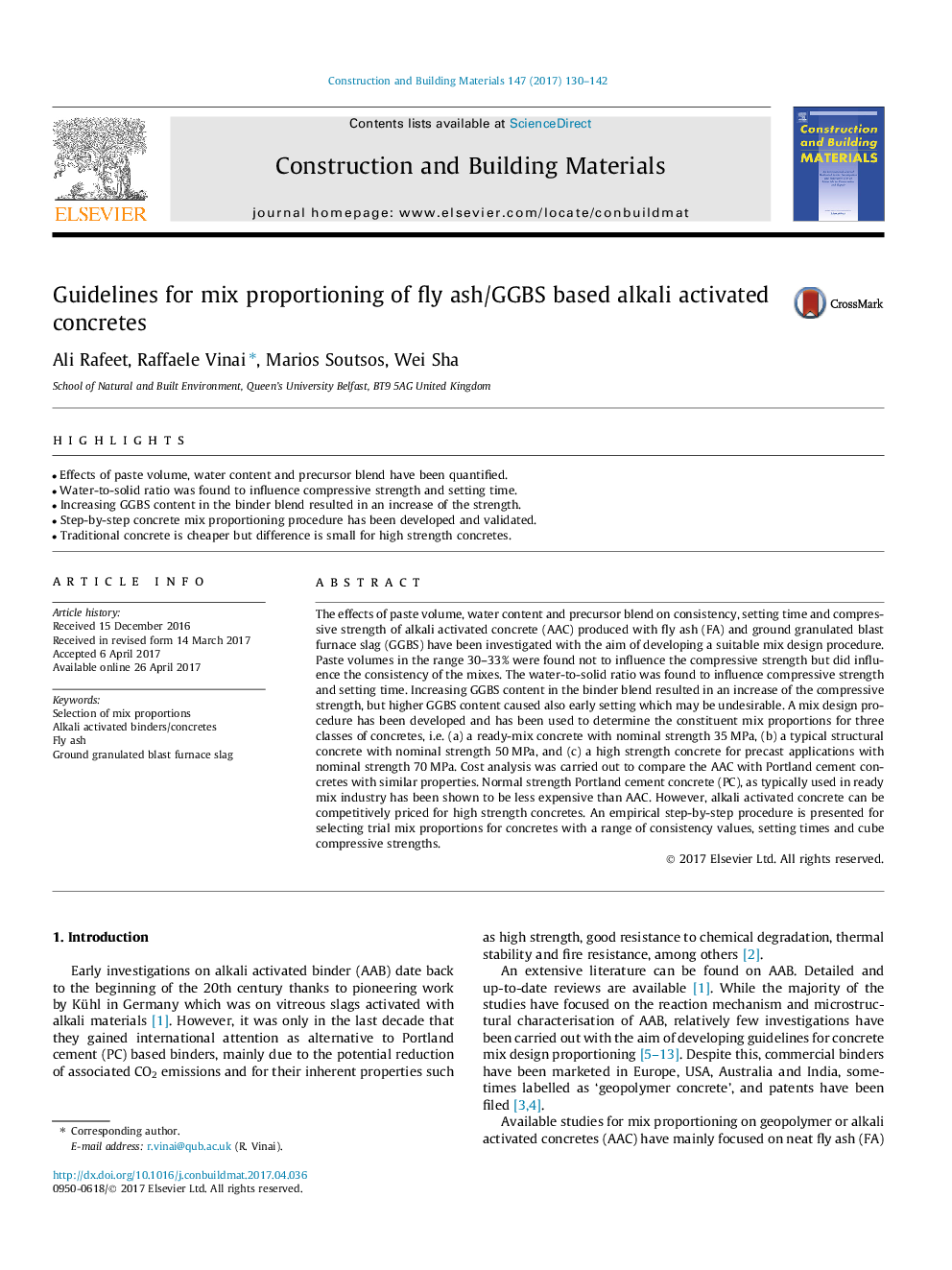 Guidelines for mix proportioning of fly ash/GGBS based alkali activated concretes