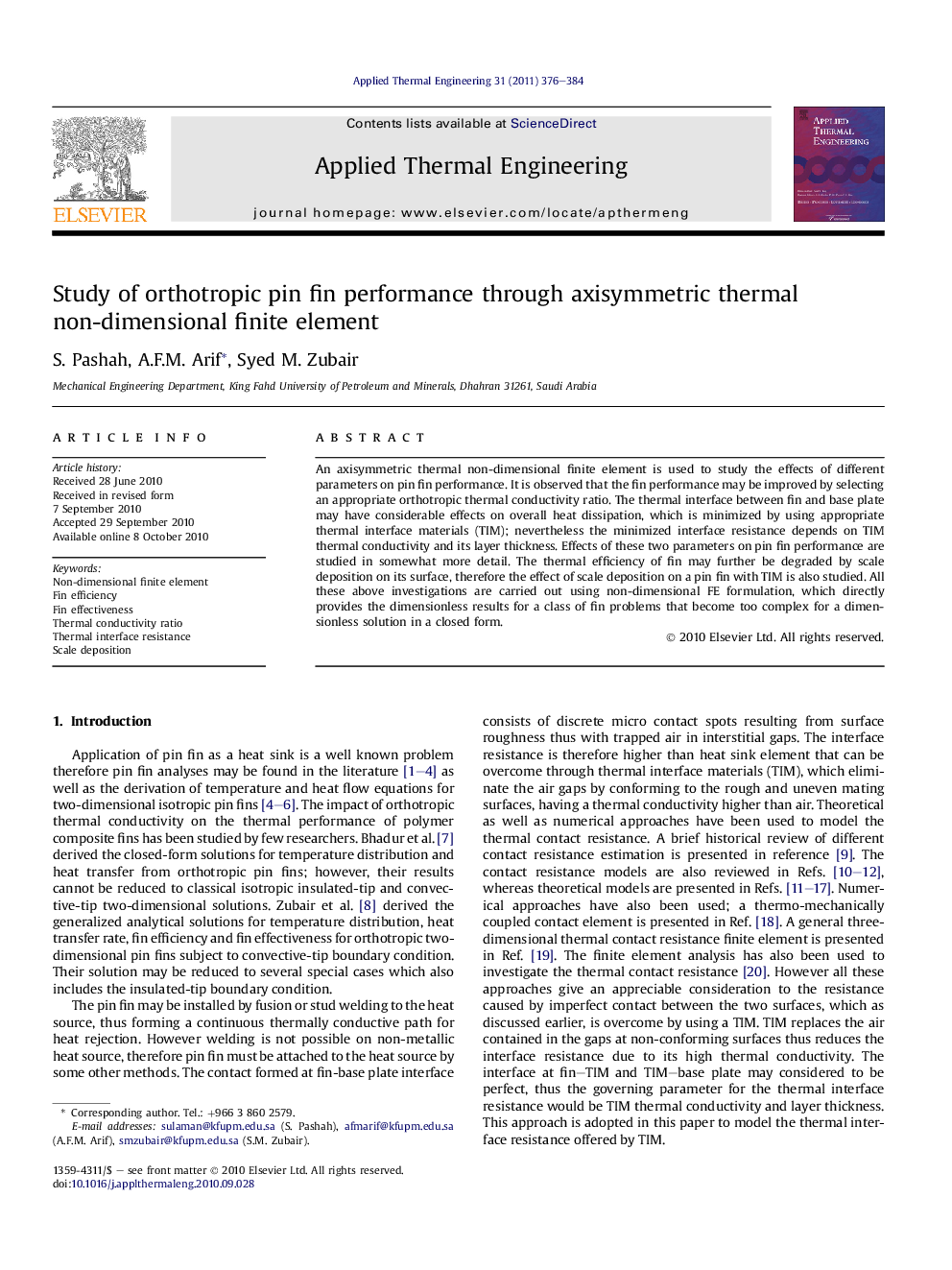 Study of orthotropic pin fin performance through axisymmetric thermal non-dimensional finite element