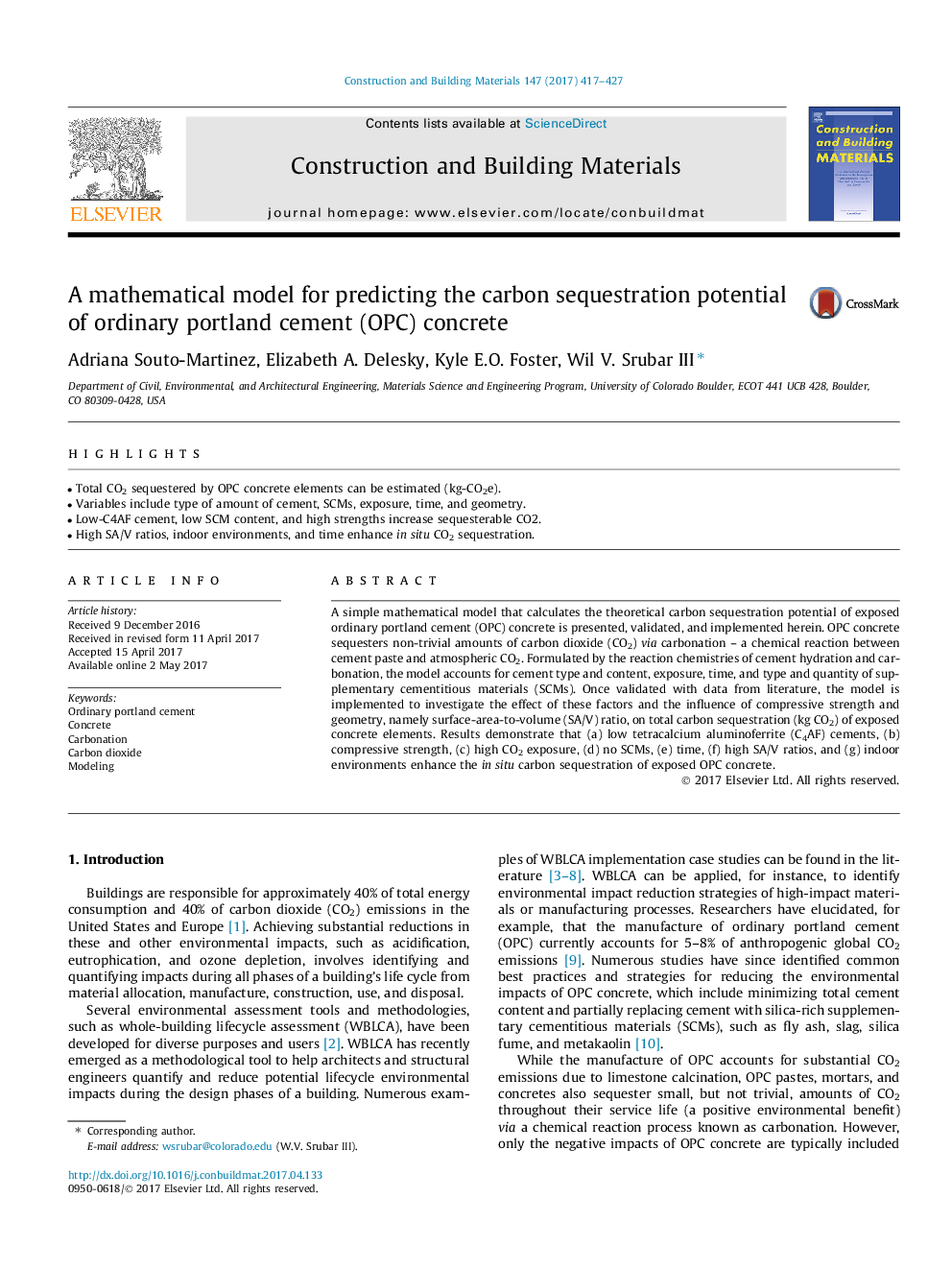 A mathematical model for predicting the carbon sequestration potential of ordinary portland cement (OPC) concrete