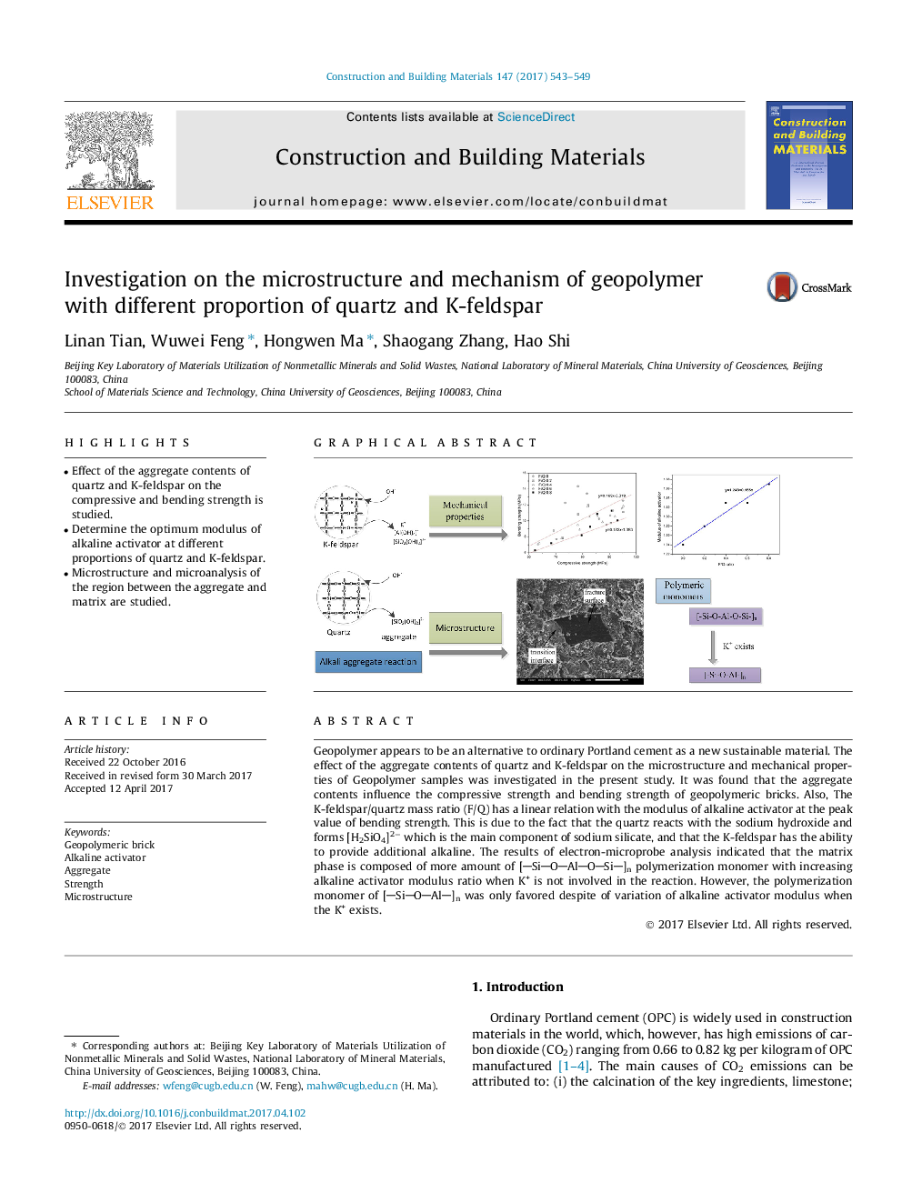 Investigation on the microstructure and mechanism of geopolymer with different proportion of quartz and K-feldspar